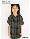 KS001 S/S PLAID : GREEN-BROWN